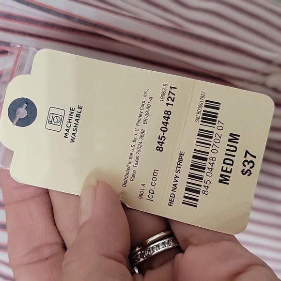 St. John's Bay Size M White with Faded Blue & Red Striped Button Down Shirt NEW - Picture 5 of 12